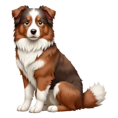 cinematic-[australian shepherd dog]-realistic-full-body-sitting-emoji,-tail-resting-loosely-beside-its-paws,-head-tilted-dramatically,-scruffy-[white faced and red merle]-fur,-simplified-yet-realistic-focused-features,-highly-detailed,-glowing-with-an-almost-sarcastic-glow sticker