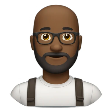 A bald brown guy thick beard wearing glasses dark skin sticker