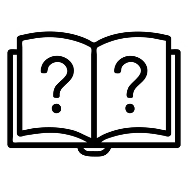 exam icon, open book with question marks, outlined style sticker