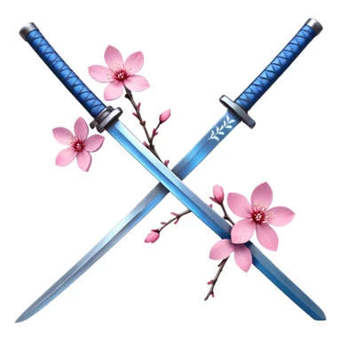 Blue katana with multiple sakura flowers behind it And Sakura leaves and branch added sticker