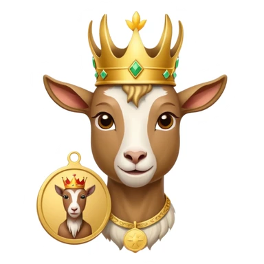 goat wearing a crown and gold medal sticker