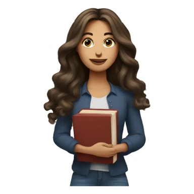brunette long wavy hair beautiful woman while holding stack of books sticker