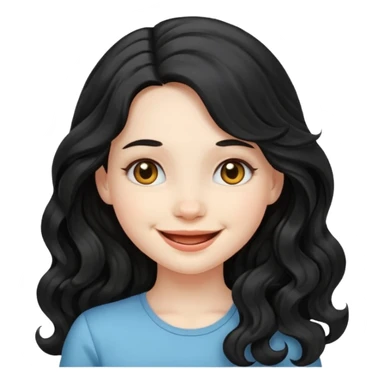 Pale Girl with wave long black hair iphone emoji sticker