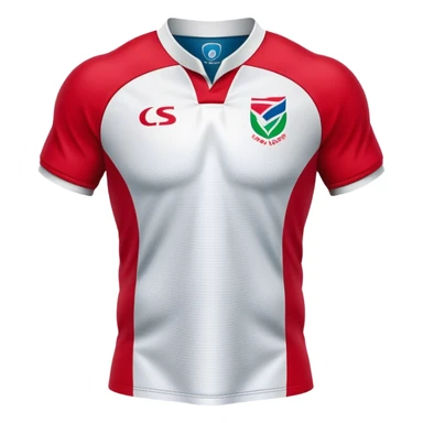 Cinematic Realistic image of a rugby jersey rendered in bold, dynamic team colors with intricately detailed fabric textures and natural creases, illuminated by dramatic stadium lighting sticker