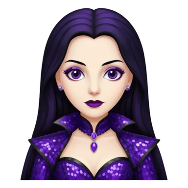 Countess Dracula from Universal Monsters with long jet black hair, dark purple sequin outfit  sticker