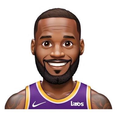 Happy smiling LeBron James in Lakers jersey with beard sticker