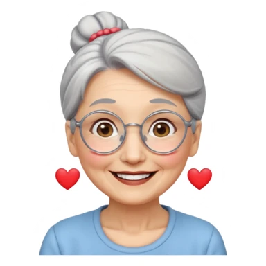 very old lady grandma wearing glasses gentle smile silver hair in a bun emoji sticker