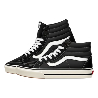 Minimalist iOS-style emoji of a pair of black Vans Sk8-Hi sneakers, one behind the other, simplified flat design, clean lines, minimal details but with white side stripe sticker