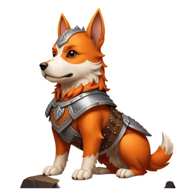 valorous Viking dog in Valhalla, detailed armor, heroic pose, glowing sky sticker