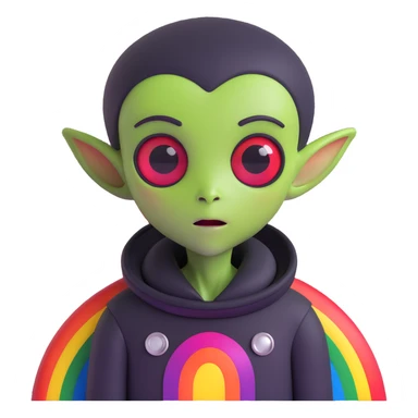 gay EMO alien with expressive features, rainbow accents, dark clothing, vibrant and moody scene conveying LGBTQ+ pride and emo subculture, dark red background sticker