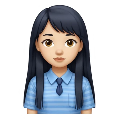 hair : black long hair with fringe 
skin : light 
cloth : light blue stripe shirt + navy long long school girl skirt



 sticker