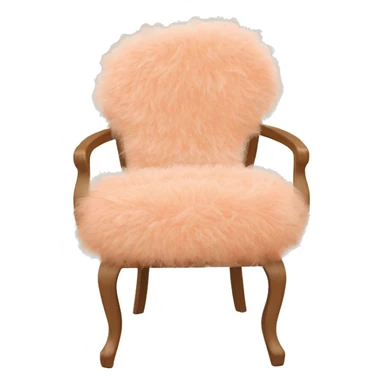 Chair with peach Mongolian curly fur seat with a vintage peach and white floral back and a natural wood frame sticker