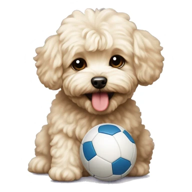 Maltipoo playing with a ball sticker