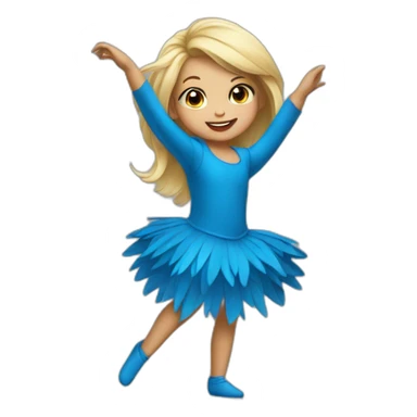 little blonde girl dancing in a blue bird costume sticker