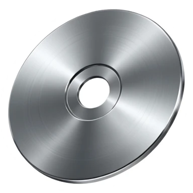 metallic disc emoji, brushed chrome surface, clean geometry, futuristic minimal 3D style, isolated on white sticker