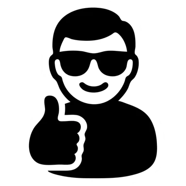 smug guy in sunglasses giving a thumbs up, solid filled icon sticker