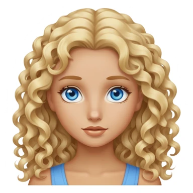 Blue eyes, long blonder curly hair, tan skin, girl sticker