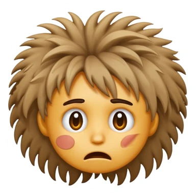 cartoon face with wild messy hair looking frustrated playful emoji style sticker