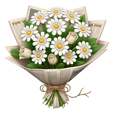 White Flower bouquet wrapped with a news paper  sticker