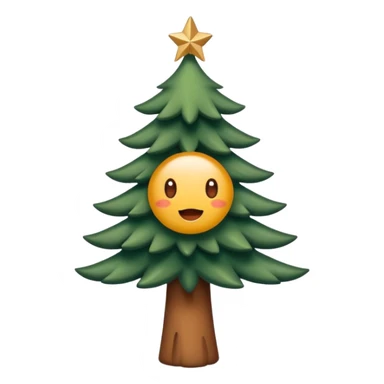 Un emoji représentant un petit sapin stylisé, sans bouche, avec deux grands yeux de biche brillants couleur cannelle. Style minimaliste, mignon et expressif, comme un sticker ou un emoji moderne. Fond parfaitement transparent, haute qualité, bien centré. sticker