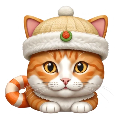 cat wearing a hat made out of sushi sticker