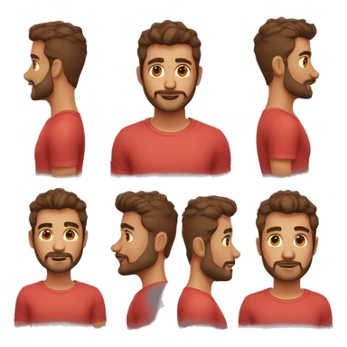 youn man, latin,washed out red shirt, semi curly short hair, 3 day beard sticker