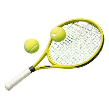 A tennis racket and a ball placed on the ground, with a tennis court in the background. The court lines and net are visible, emphasizing the structure and focus of the sport, creating a dynamic and energetic vibe. sticker