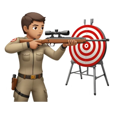 A focused shooter aiming a rifle at a target, standing in a shooting range with perfect posture. The target is in clear view, and the atmosphere is intense and precise, emphasizing concentration, accuracy, and discipline in the sport of shooting. sticker