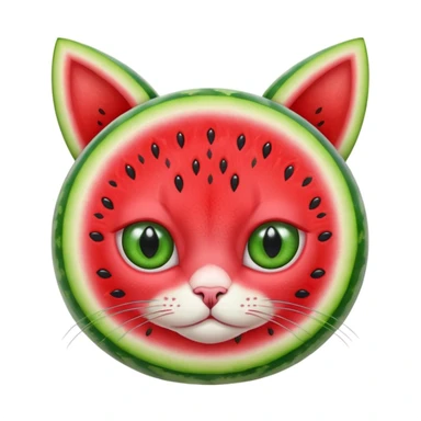 Cat watermelon- a watermelon with.   eyes and ears of a cat in the color green, like a watermelon sticker