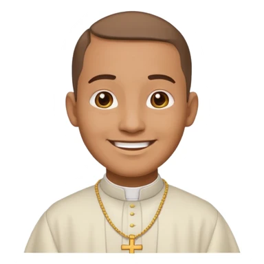 high-quality, expressive and happy emoji-style icon of a Dominican priest, preserving core facial expression and key features, simplified details, bold outlines, flat colors sticker