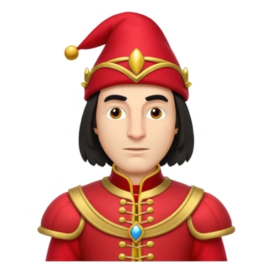 lord farquad avec un chapeau rouge plat sur le dessus, il a un vetement rouge avec des manches bouffantes rouge et dorée sticker