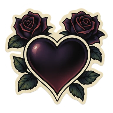gothic heart with dark roses, remove background sticker