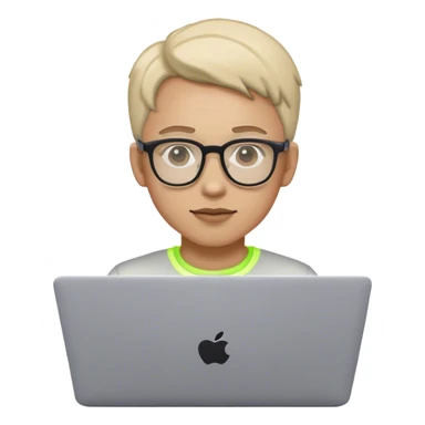 An emoji of a person with a laptop wearing glasses and with a slight neon glow sticker