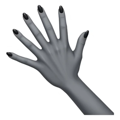 front view of a grey colored arm and hand reaching out with black nails sticker