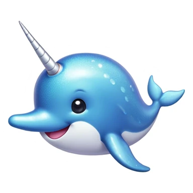 Cinematic Cute Narwhal Portrait Emoji, Head tilted playfully and inquisitively, with a glossy, shimmering body highlighted by its iconic tusk and sparkling eyes filled with wonder, Simplified yet irresistibly adorable features, highly detailed, glowing with a warm, friendly glow, high shine, affectionate and lively, stylized with a touch of whimsical charm, bright and endearing, soft glowing outline, capturing the essence of a mischievous marine marvel that feels like it could frolic out of the screen into your heart! sticker