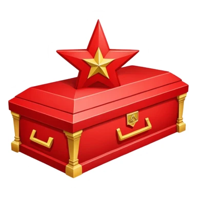 closed casket with a Soviet star, referencing Stalin's funeral sticker