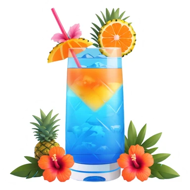 blue tropical cocktail with hibiscus and pineapple garnishes sticker