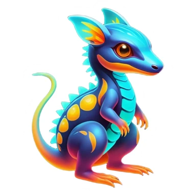 Exotic futuristic lush warm-colored neon Fakémon-Fionbri-creature sticker