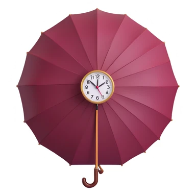 burgundy umbrella with a clock face design in 3D emoji style sticker
