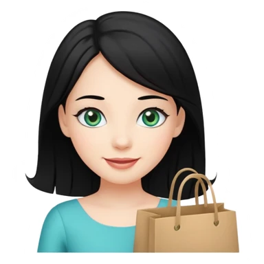 zadowlona czarnowłosa ksiezniczka z dlugimi wlosami i ma niebiesko zielone oczka jest zadowolona z zakupami sticker