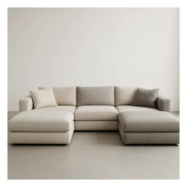 U-shaped sofa, modern design, neutral colors, minimal background sticker