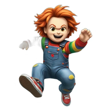 Chucky jumping into a lake from a trampoline sticker