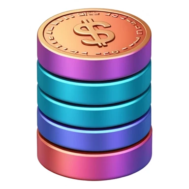 Stack of coins in gradient of turquoise, blue, pink, purple, and coral color sticker