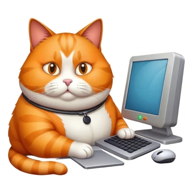 fat cat use computer sticker