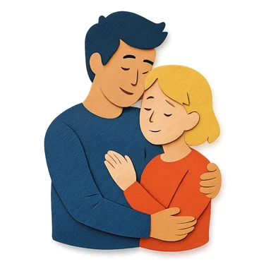 tall dark-haired male cuddling his short blonde girlfriend, paper craft style sticker