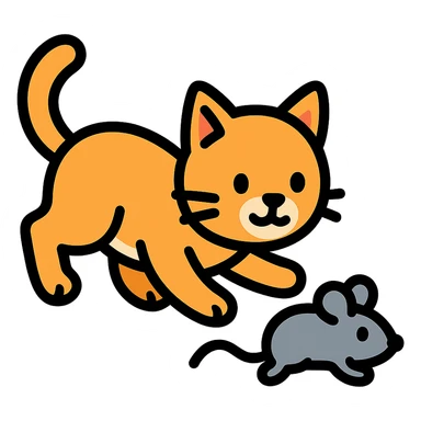 cat chasing a mouse icon with color and black outlines sticker