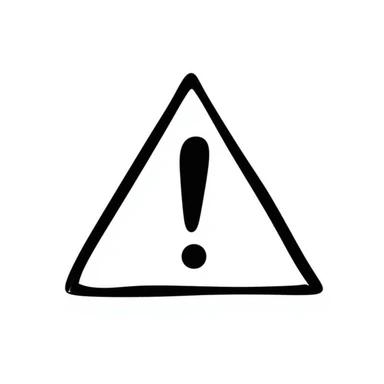 A classic triangular warning sign with an exclamation mark inside. Bright yellow background with black border and black exclamation mark. Hand-drawn doodle style. sticker