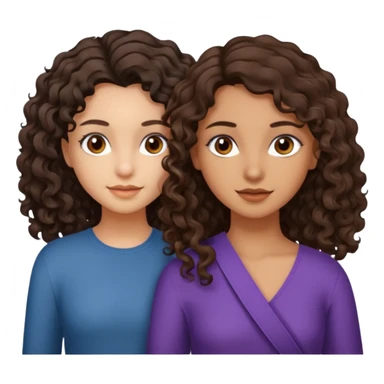 Two girls. One with shoulder length curly hair (dark brown hair and dark brown eyes, white skin) and the other with dark wavy hair below the shoulders and brown eyes. sticker