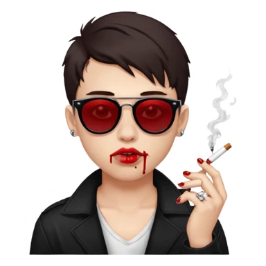 boy high fashion model with lip piercing sunglasses blood smoking cigarette sticker