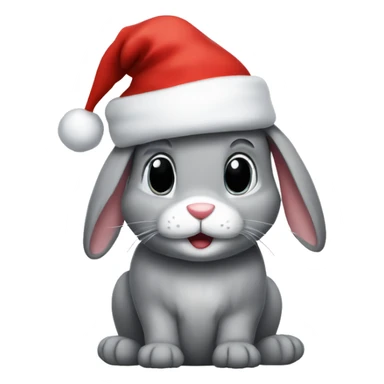 A grey bunny wearing a Santa hat sticker